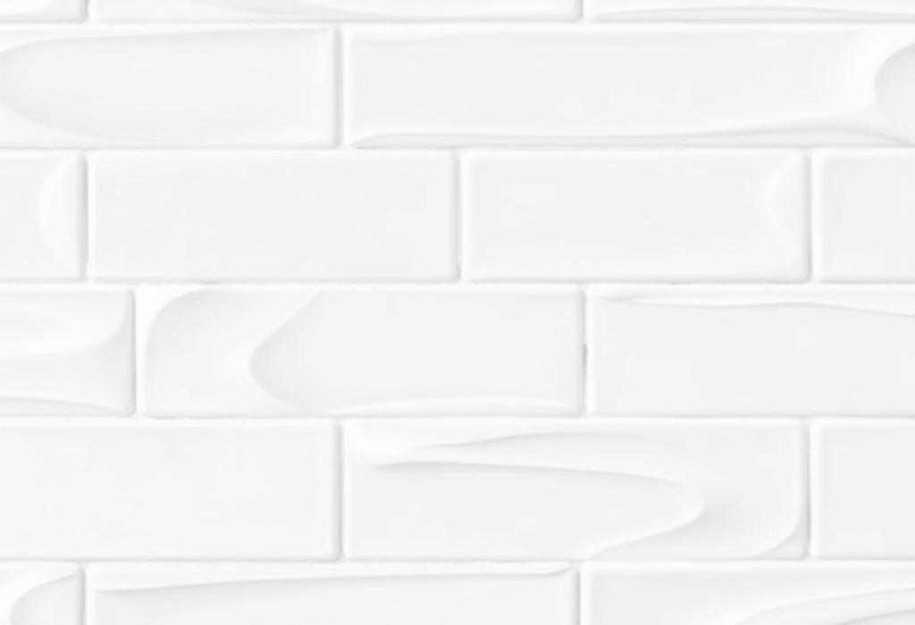 Close up of white acrylic subway-tile wall panels